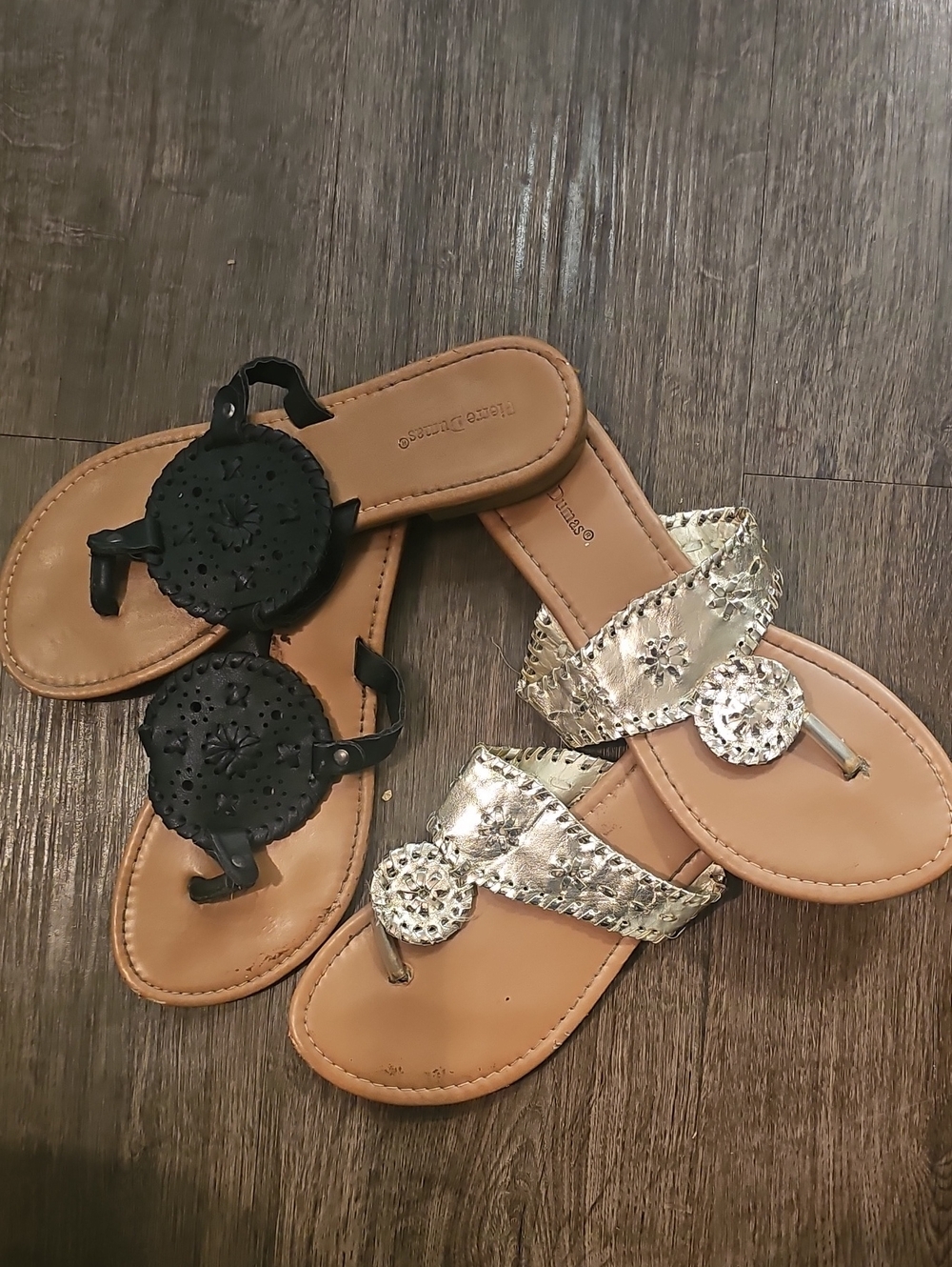 2 Pair Of Pierre Dumas Tan Slide Sandals with Silver and Black Details